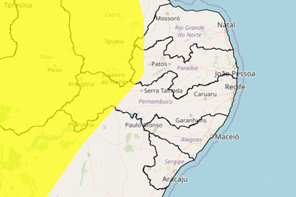 INMET emite alerta de chuva intensas para 24 municípios de Pernambuco; Dormentes e Afrânio estão na lista.