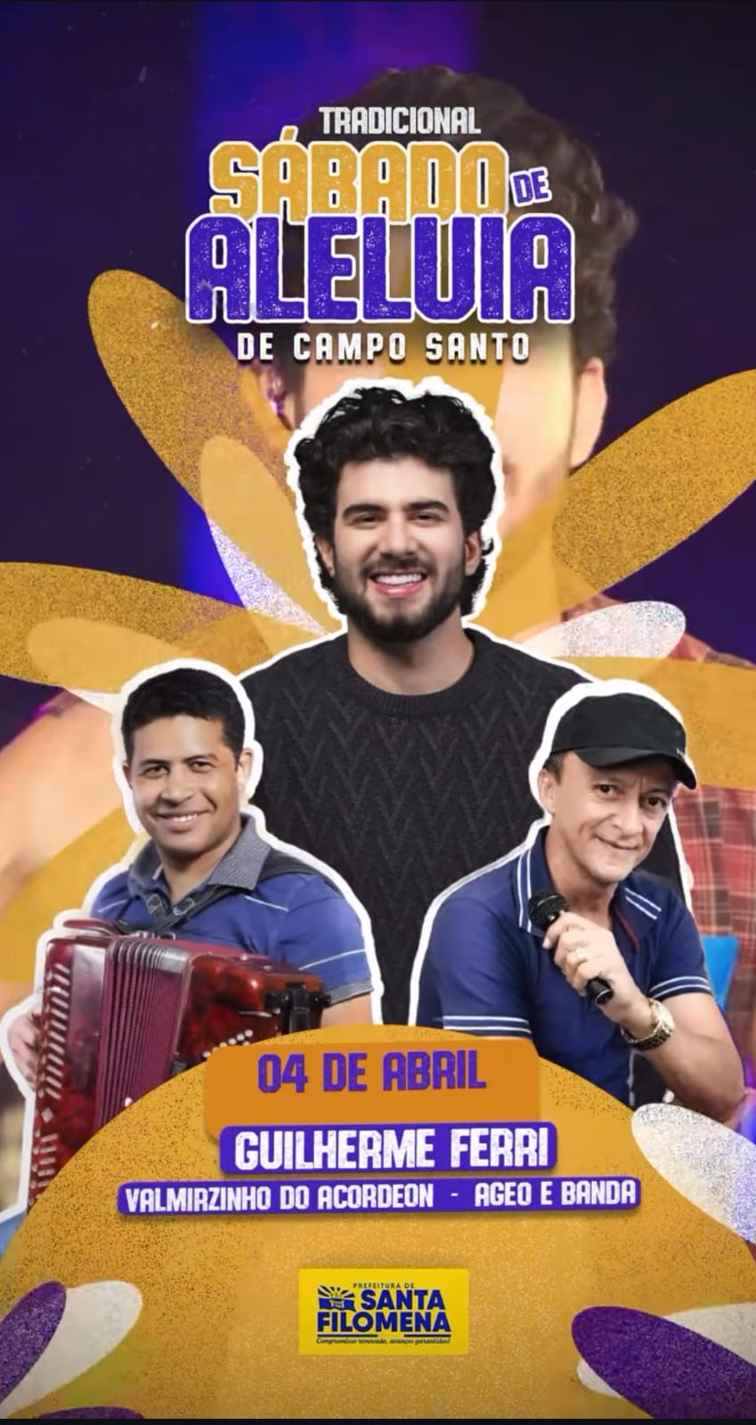 Santa Filomena: sábado de aleluia em Campo Santo terá shows de Guilherme Ferri, ageo & Banda e Valmirzinho