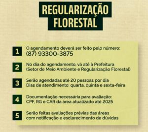 Dormentes terá ação de regularização florestal com orientação a produtores rurais; Veja como agendar